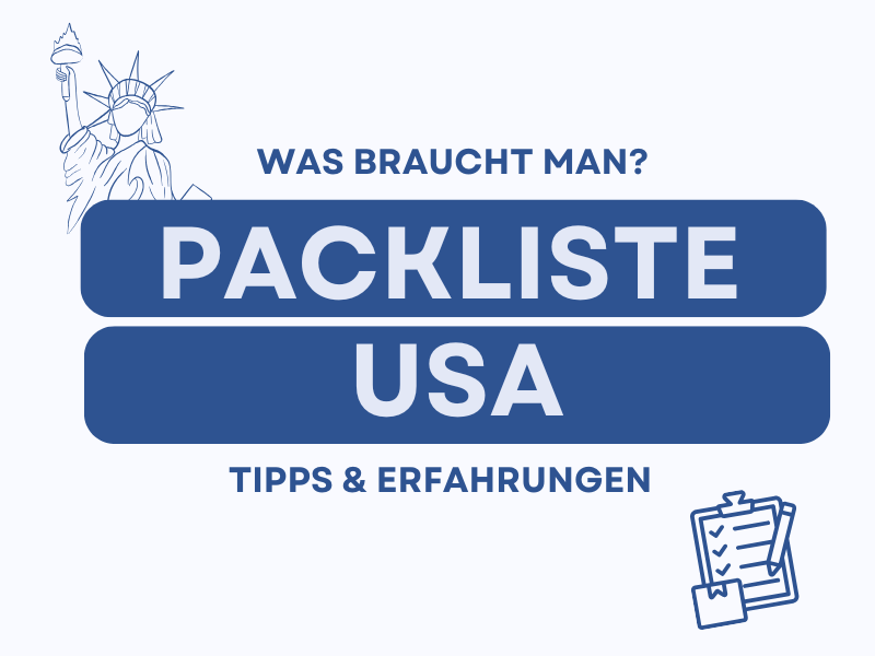 Titelbild für einen Blogbeitrag in dem es um eine Packliste für USA geht und was man unbedingt in die USA mitnehmen sollte